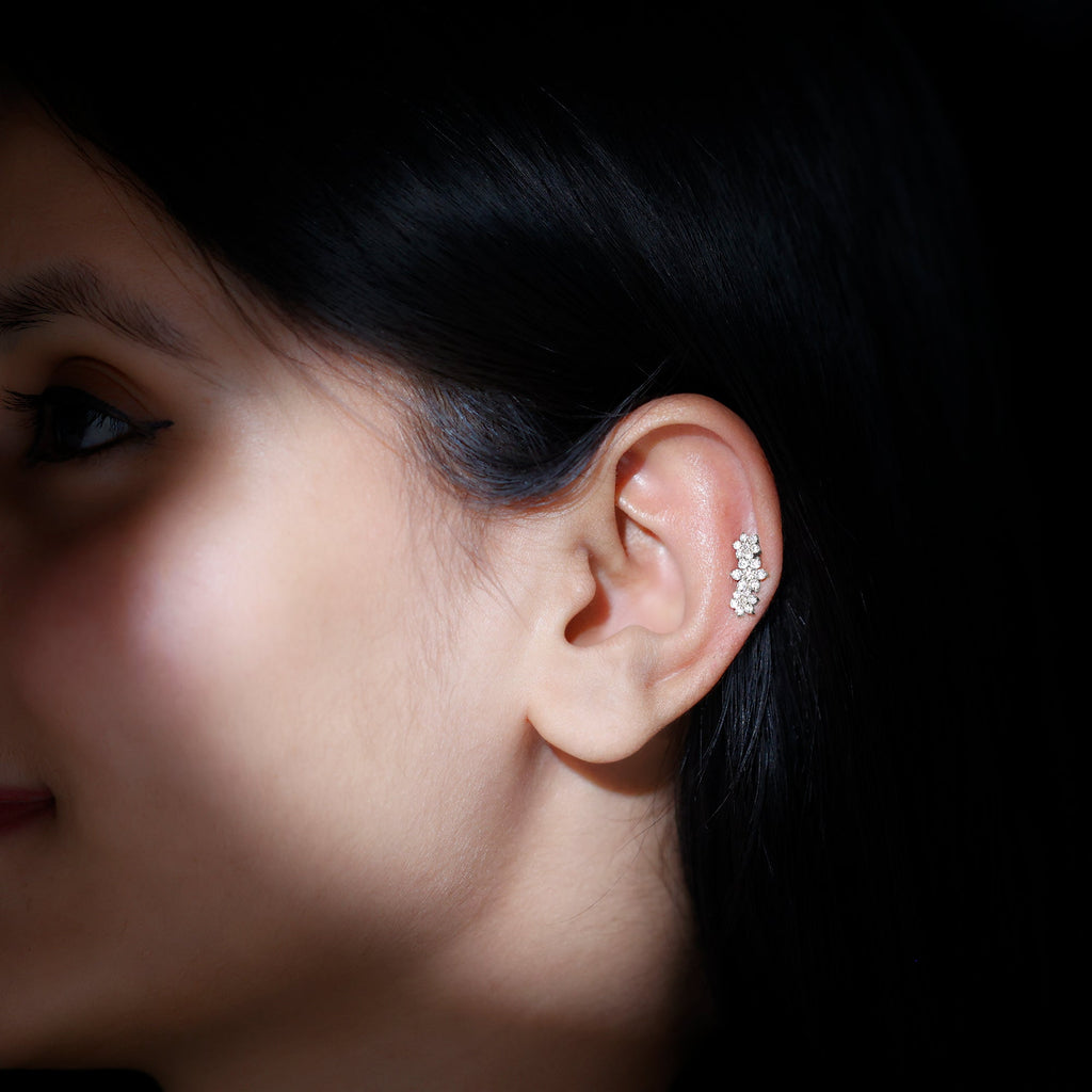 Certified Moissanite Flower Ear Climber Earring