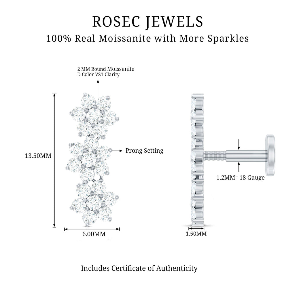 Certified Moissanite Floral Ear Climber Earring