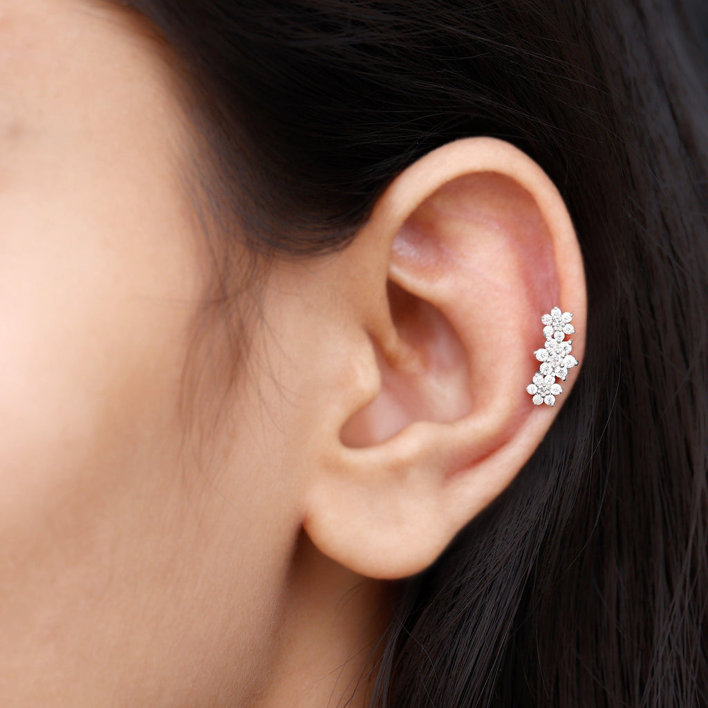 Certified Moissanite Floral Ear Climber Earring