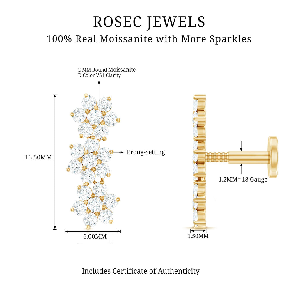 Certified Moissanite Floral Ear Climber Earring