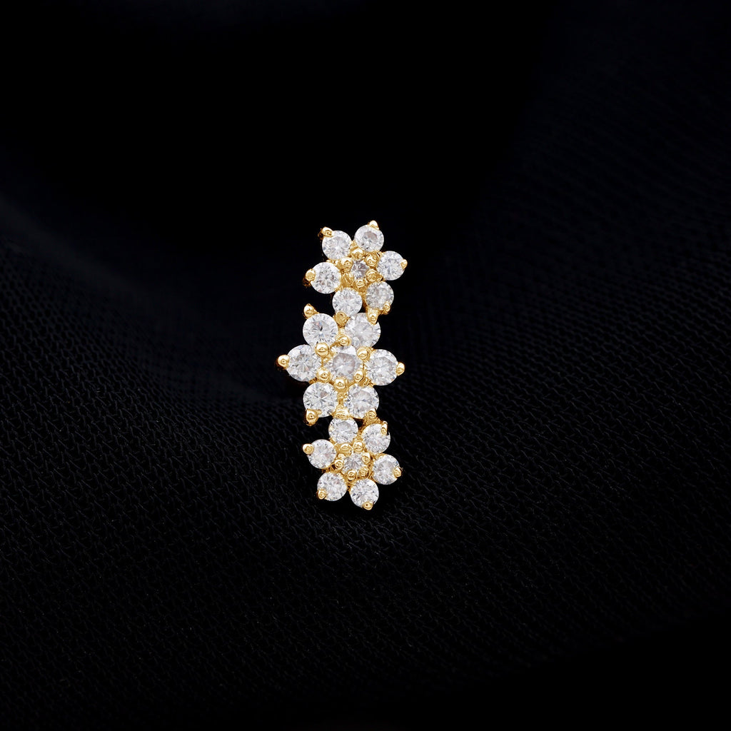 Certified Moissanite Floral Ear Climber Earring