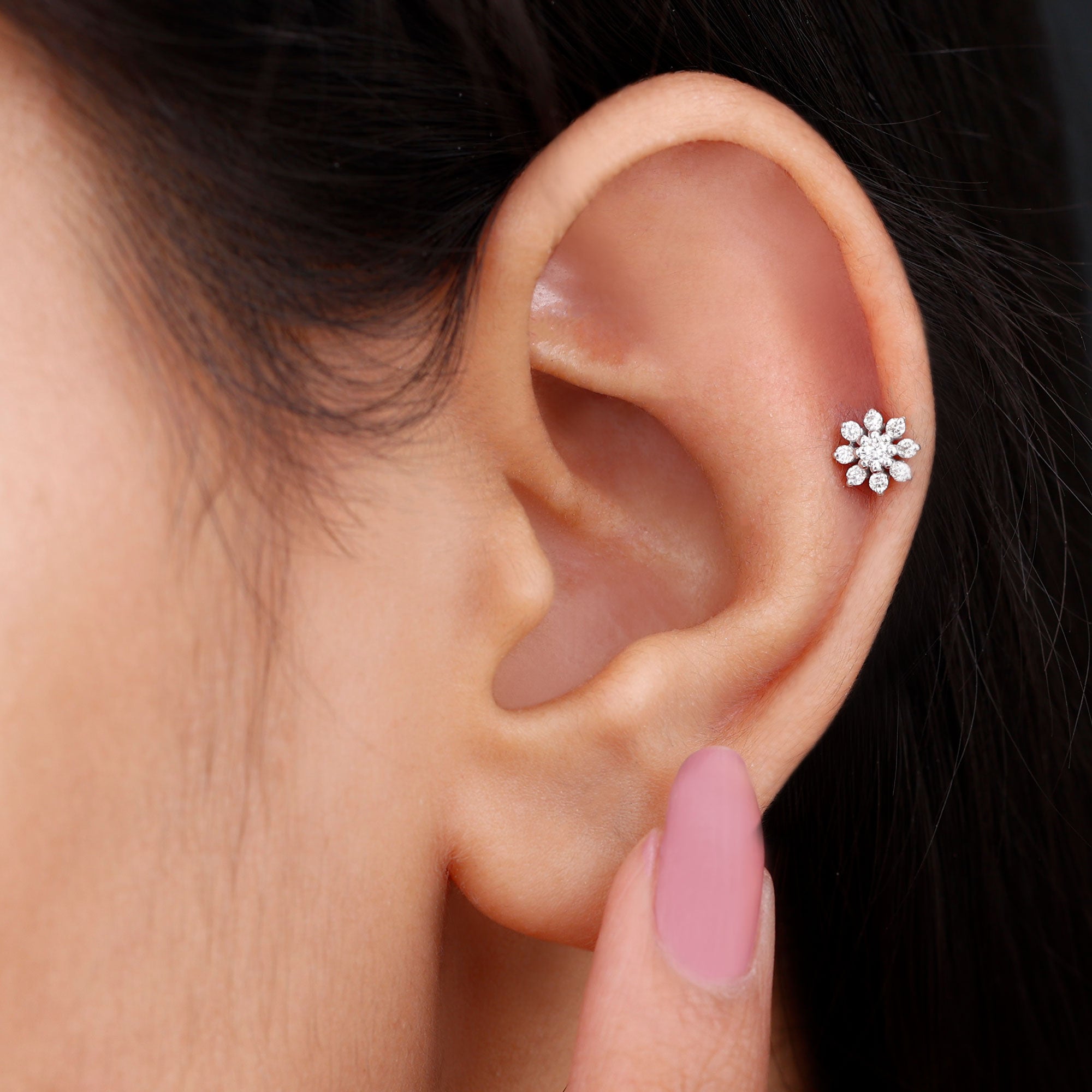 Minimalist Moissanite Flower Cartilage Earring