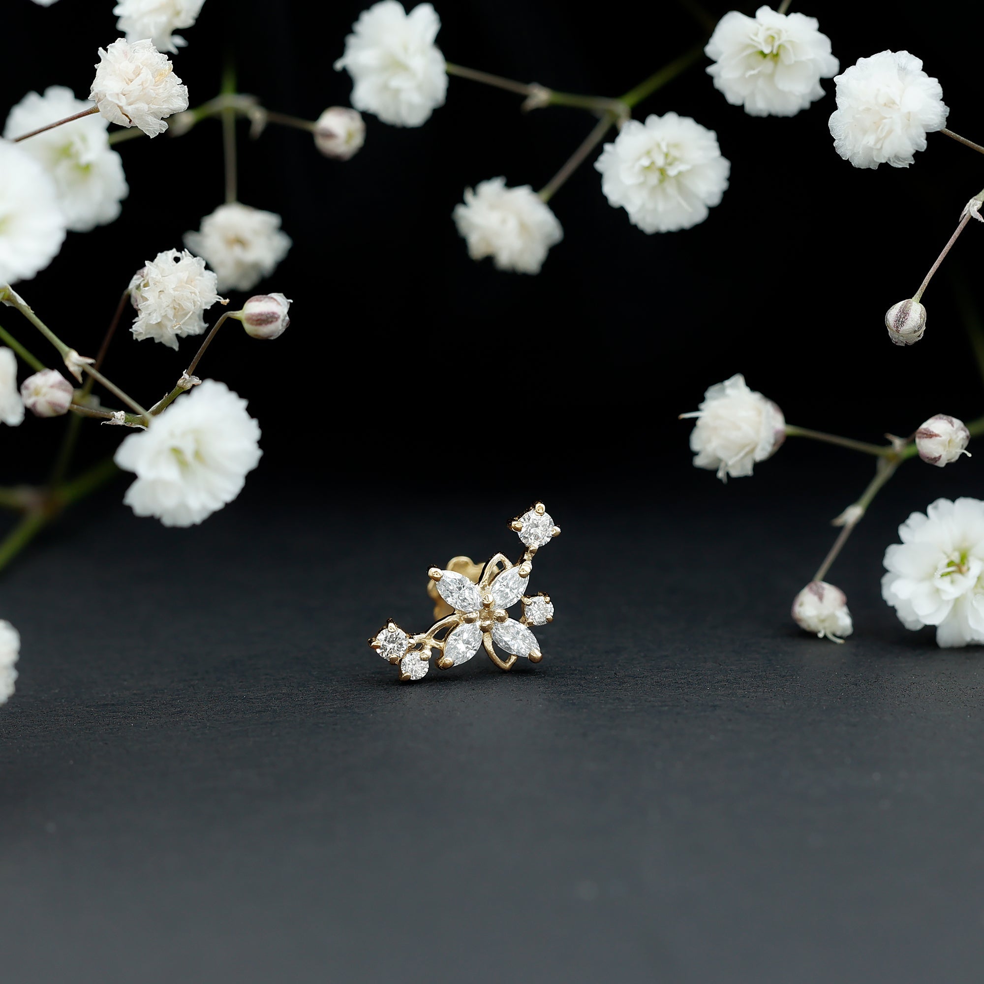 Diamond Flower Crawler Earring