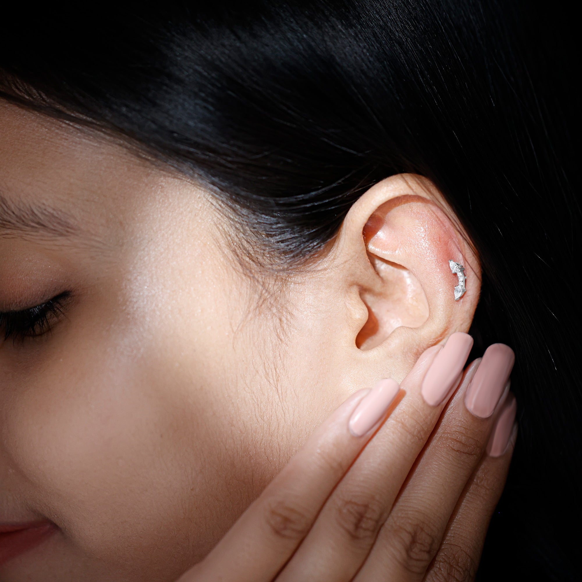 Certified Moissanite Curved Cartilage Earring