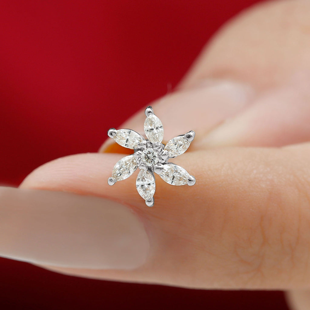 Marquise Moissanite Flower Earring for Cartilage Piercing