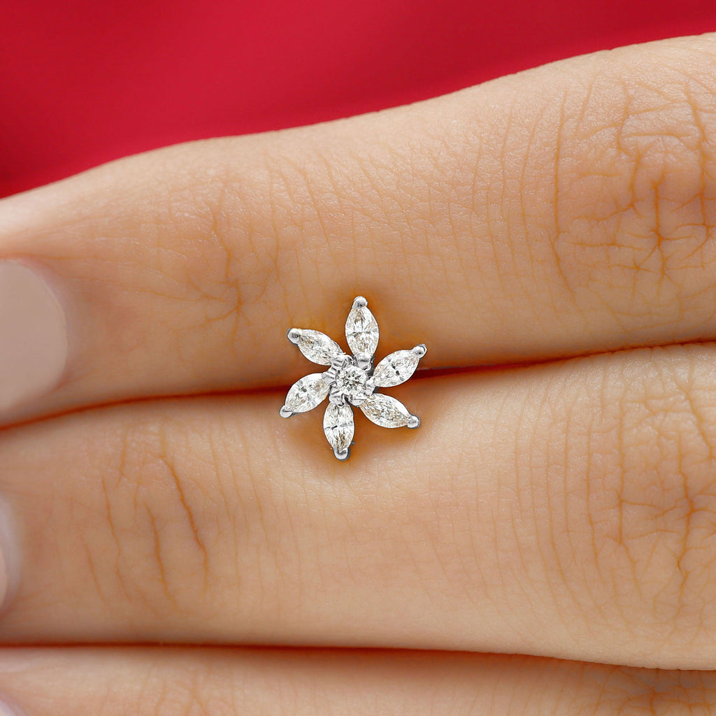 Marquise Moissanite Flower Earring for Cartilage Piercing