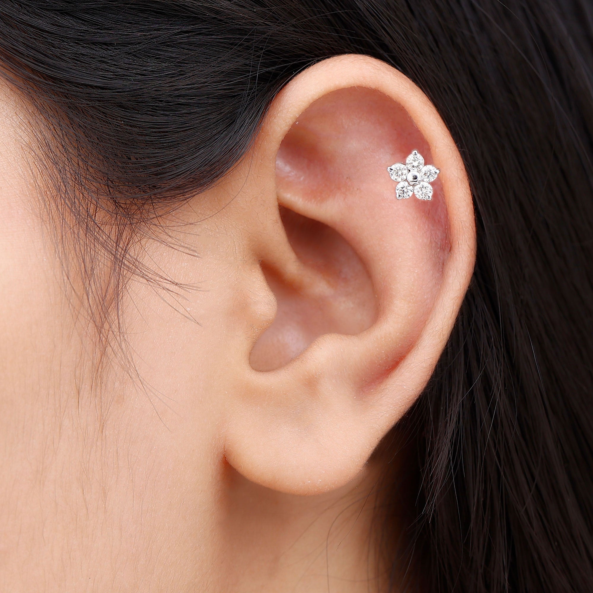 Certified Moissanite Flower Conch Earring for Women