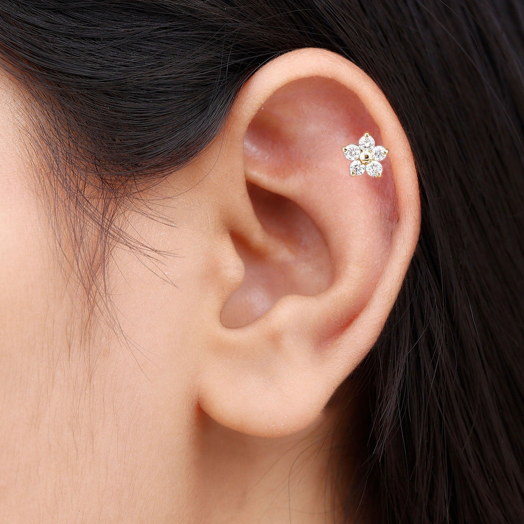 Certified Moissanite Flower Conch Earring for Women