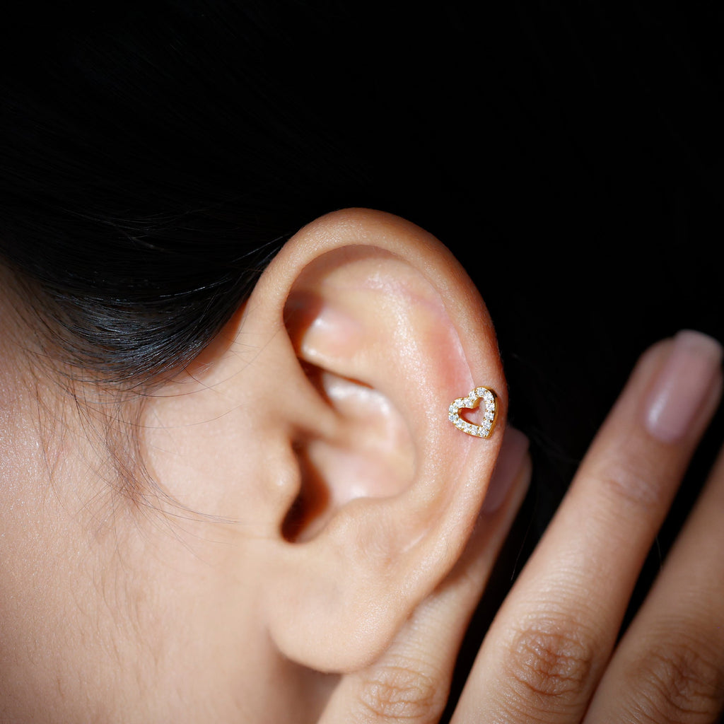 Certified Moissanite Open Heart Earring for Helix Piercing