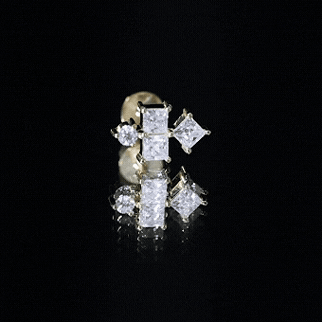 Round and Princess Cut Moissanite Cluster Helix Earring