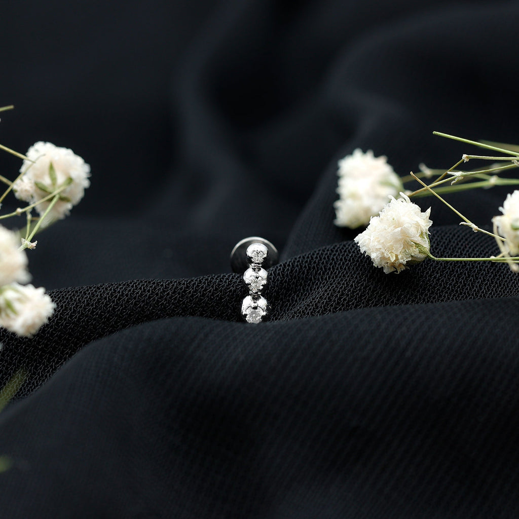 Natural Round Diamond Three Stone Tragus Earring