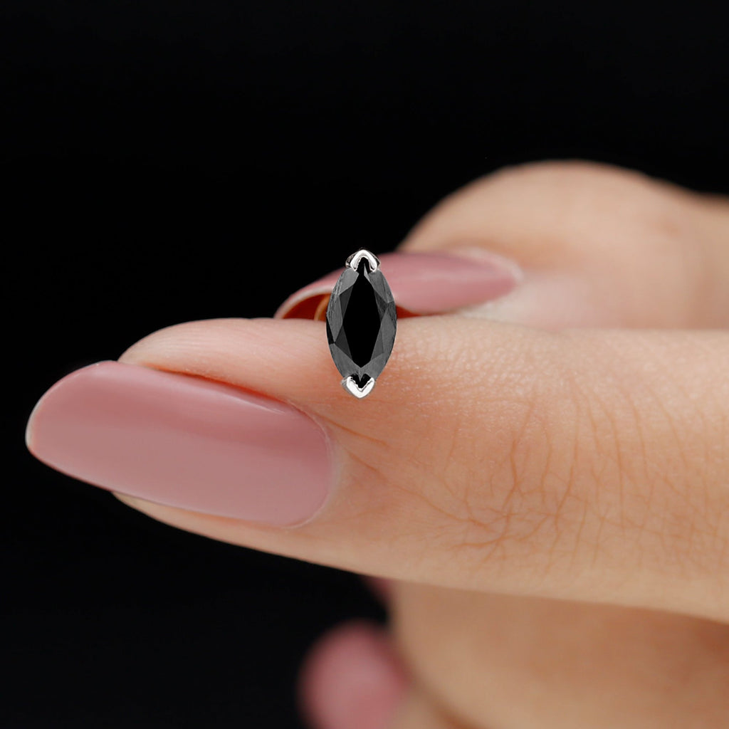 Natural 0.74 Carat Marquise Shape Black Onyx Conch Earring