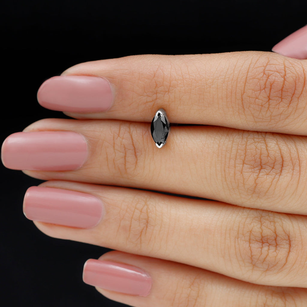 Natural 0.74 Carat Marquise Shape Black Onyx Conch Earring