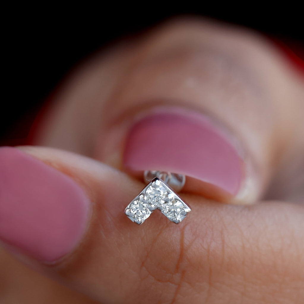 Round Moissanite Chevron Tragus Earring for Women