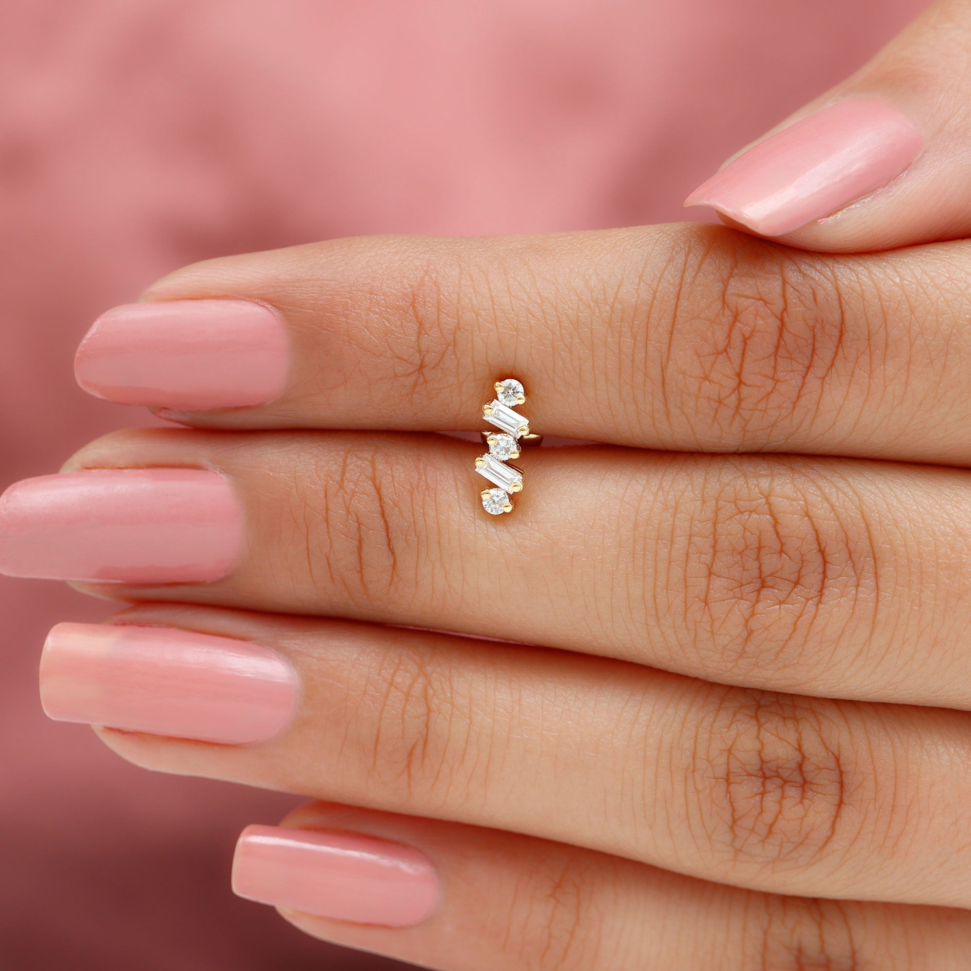 Baguette and Round Moissanite Ear Crawler Earring