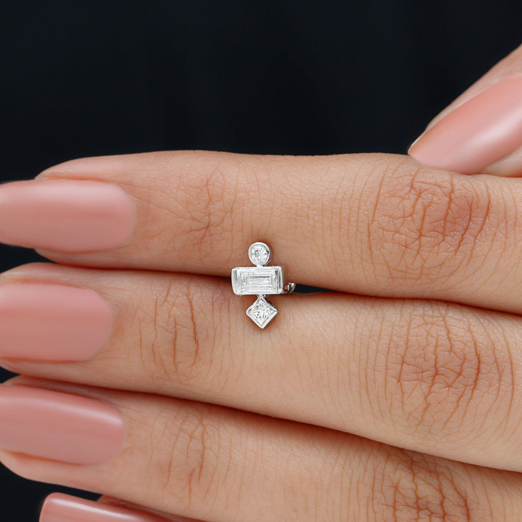 Certified Moissanite Three Stone Earring for Tragus Piercing