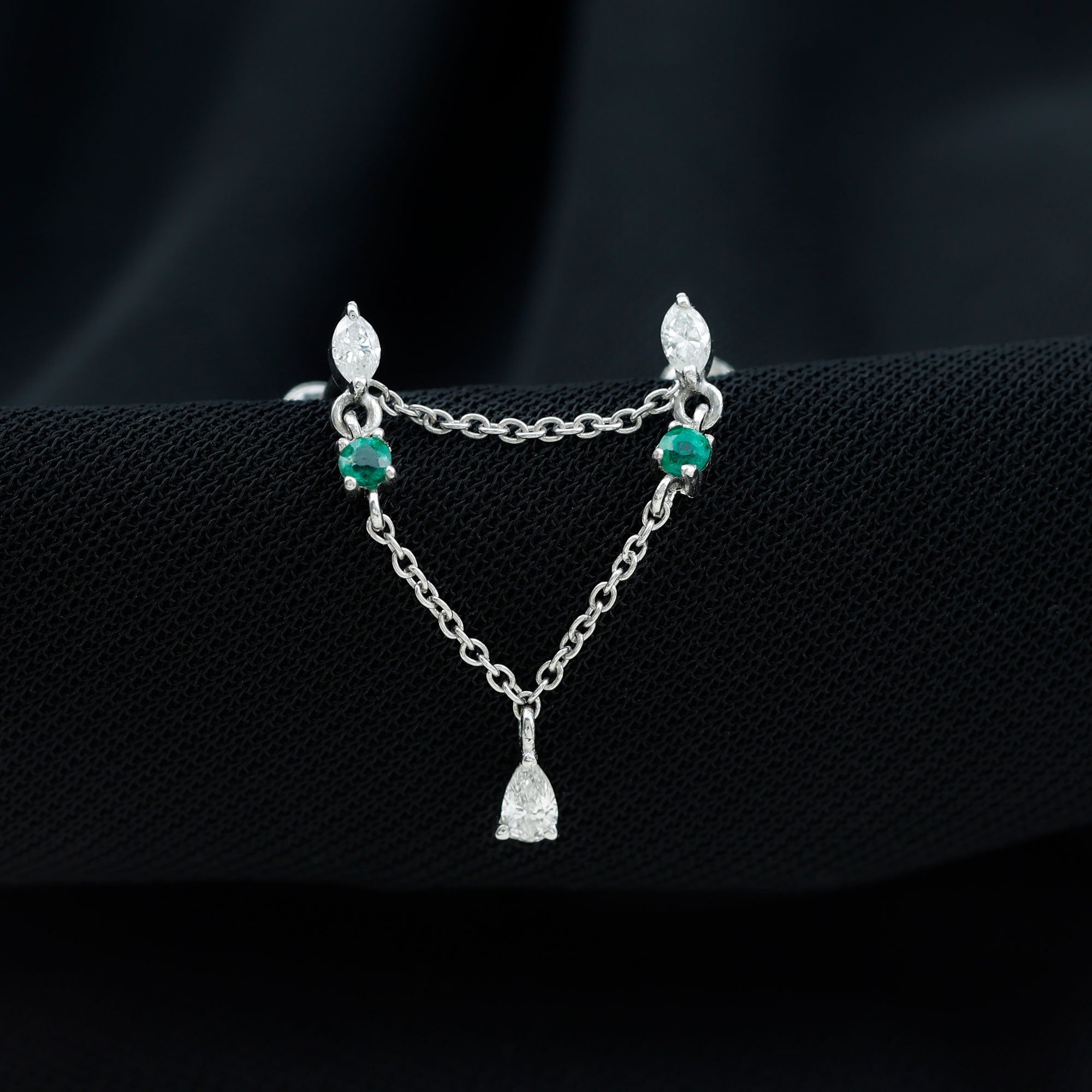 Moissanite Double Piercing Earring with Created Emerald