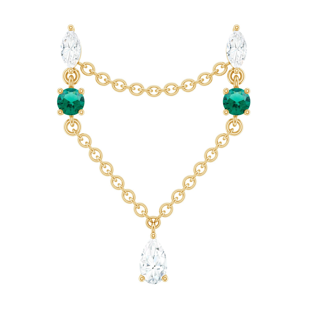 Moissanite Double Piercing Earring with Created Emerald