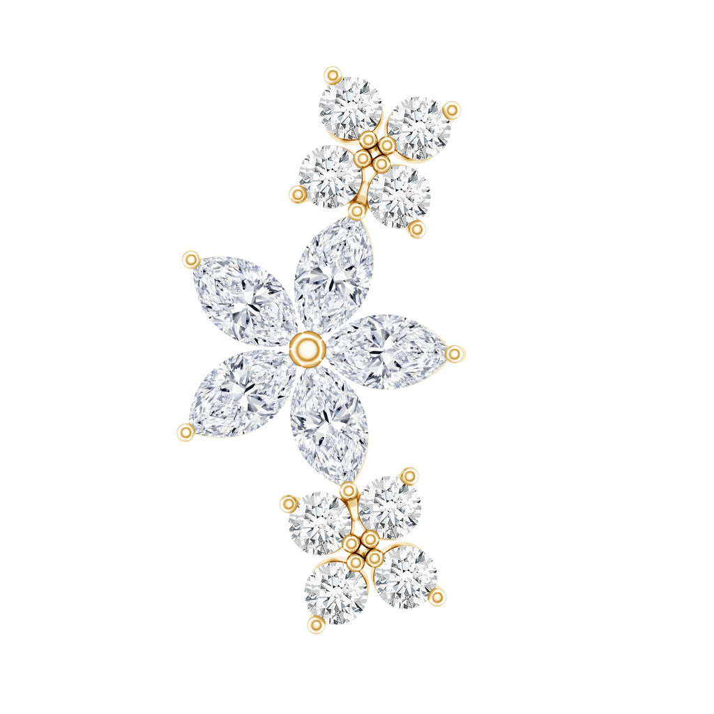 Certified Round Moissanite Flower Ear Crawler Earring