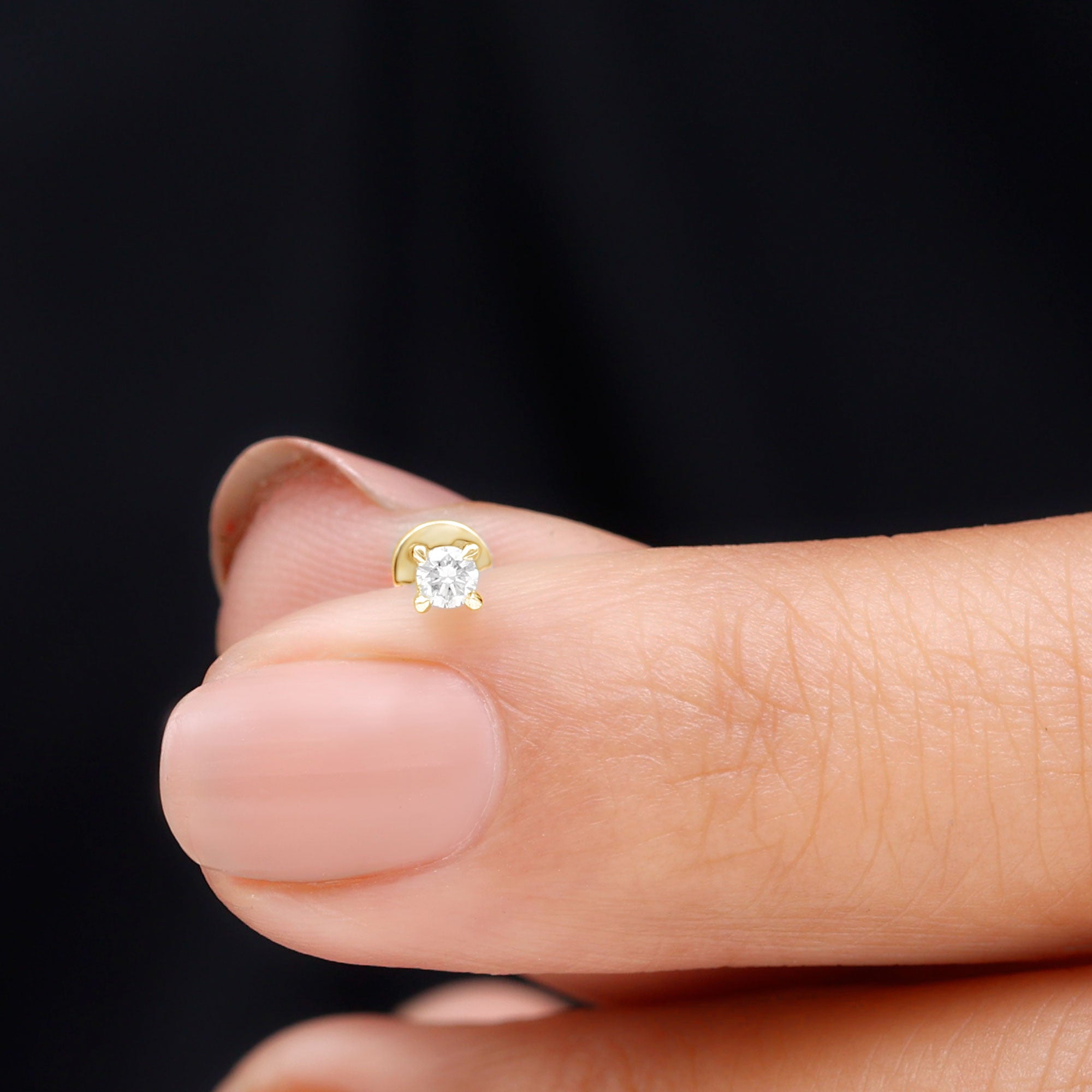 Dainty Round Diamond Conch Earring in Prong Setting