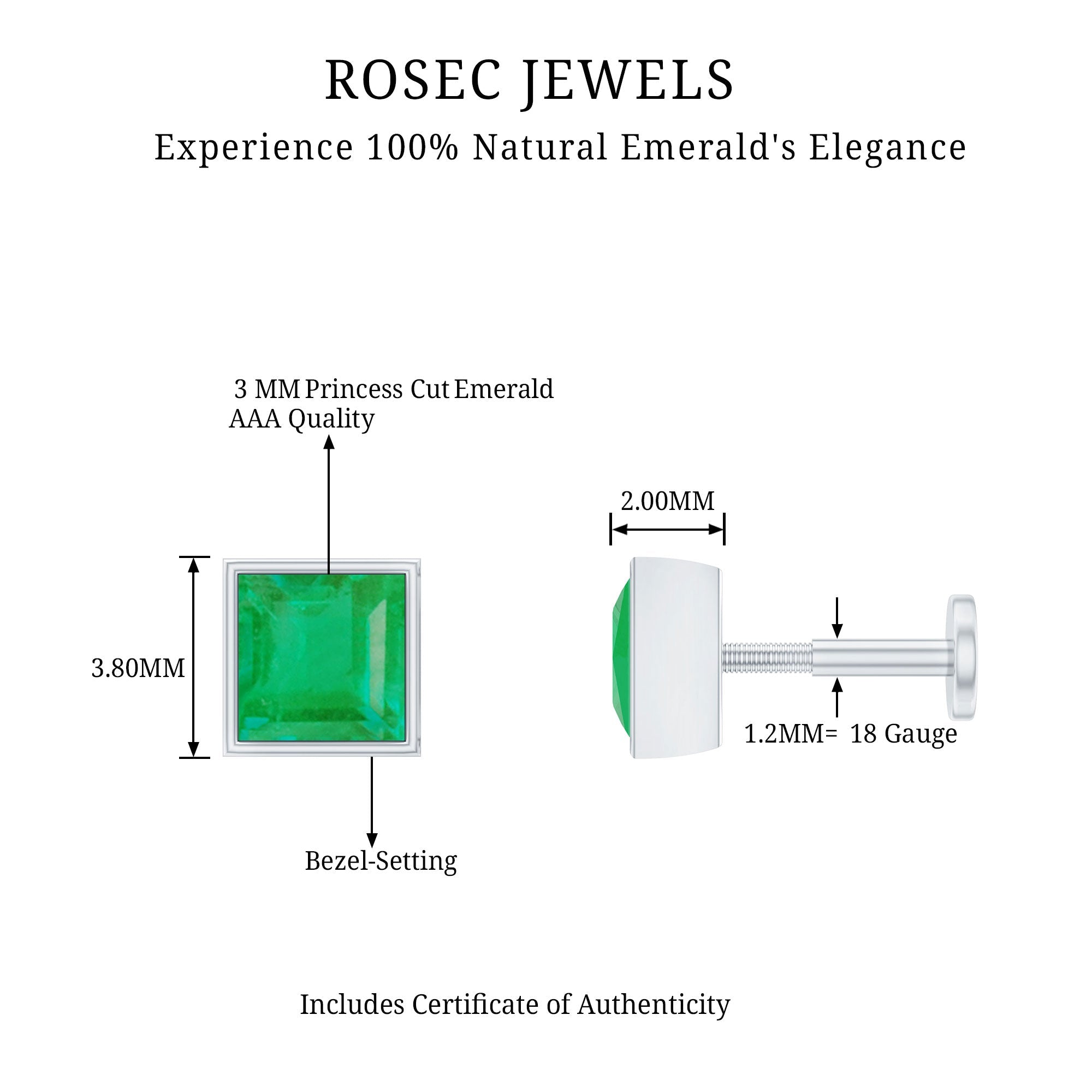 Princess Cut Emerald Helix Earring in Bezel Setting