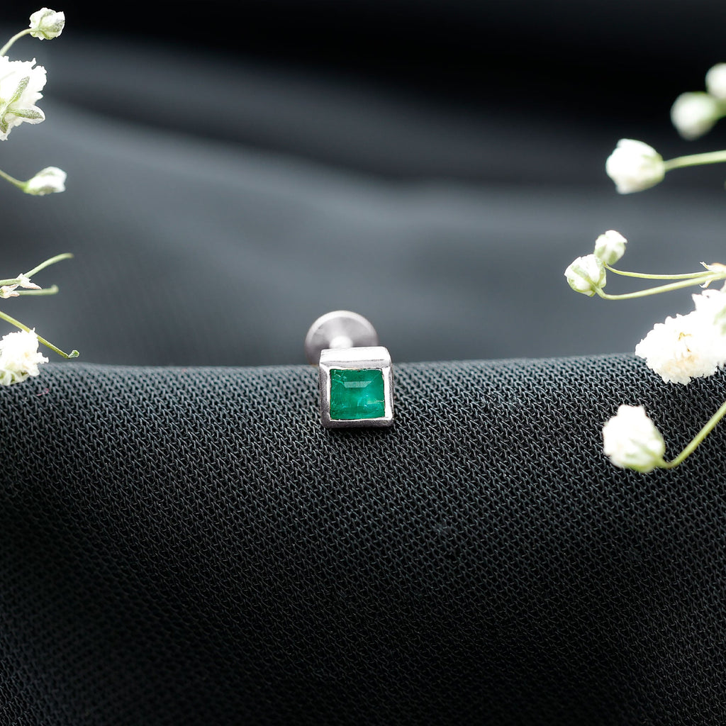 Princess Cut Emerald Helix Earring in Bezel Setting
