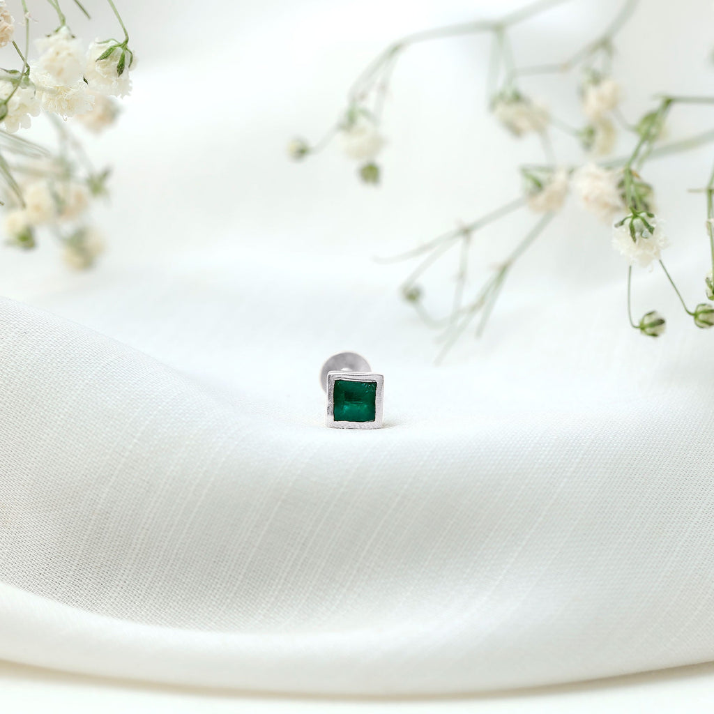 Princess Cut Emerald Helix Earring in Bezel Setting