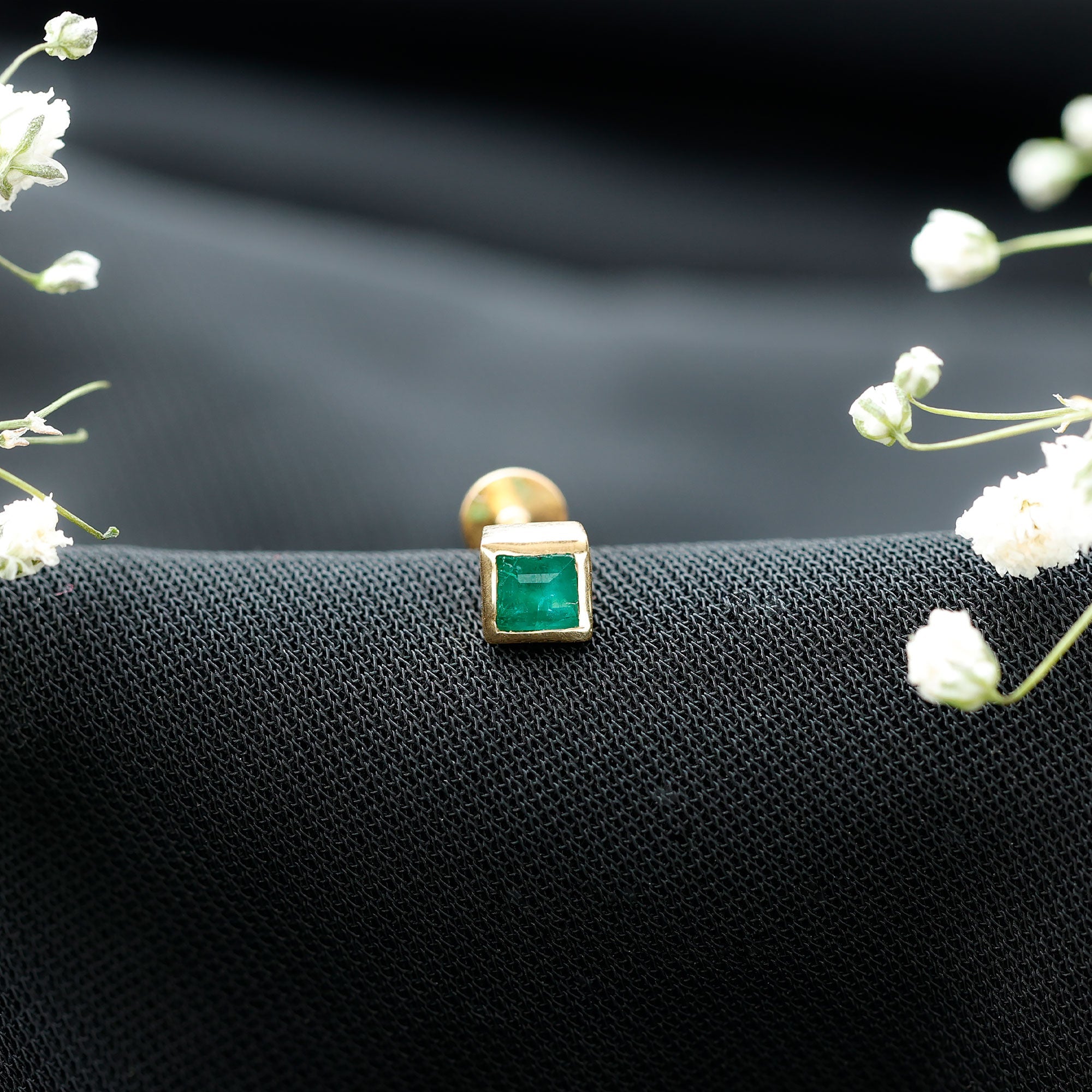 Princess Cut Emerald Helix Earring in Bezel Setting