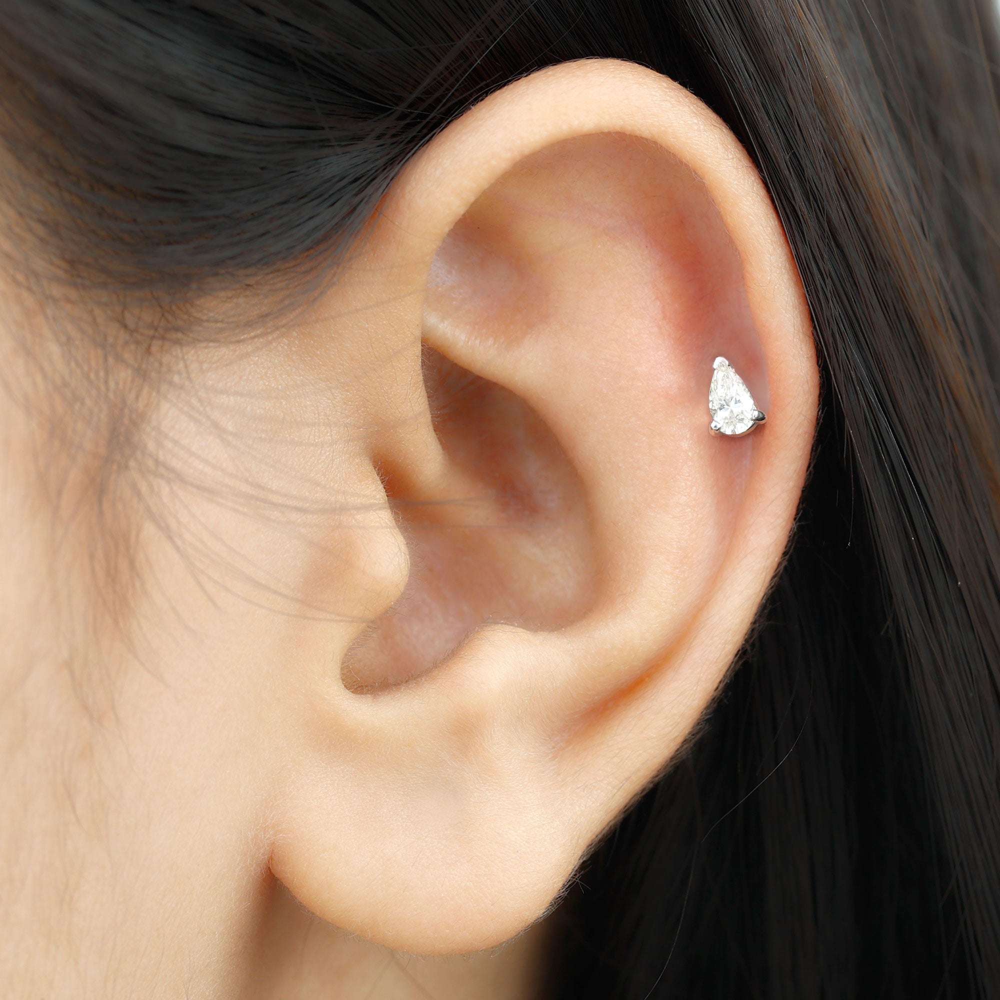 Pear Shape Moissanite Solitaire Conch Earring