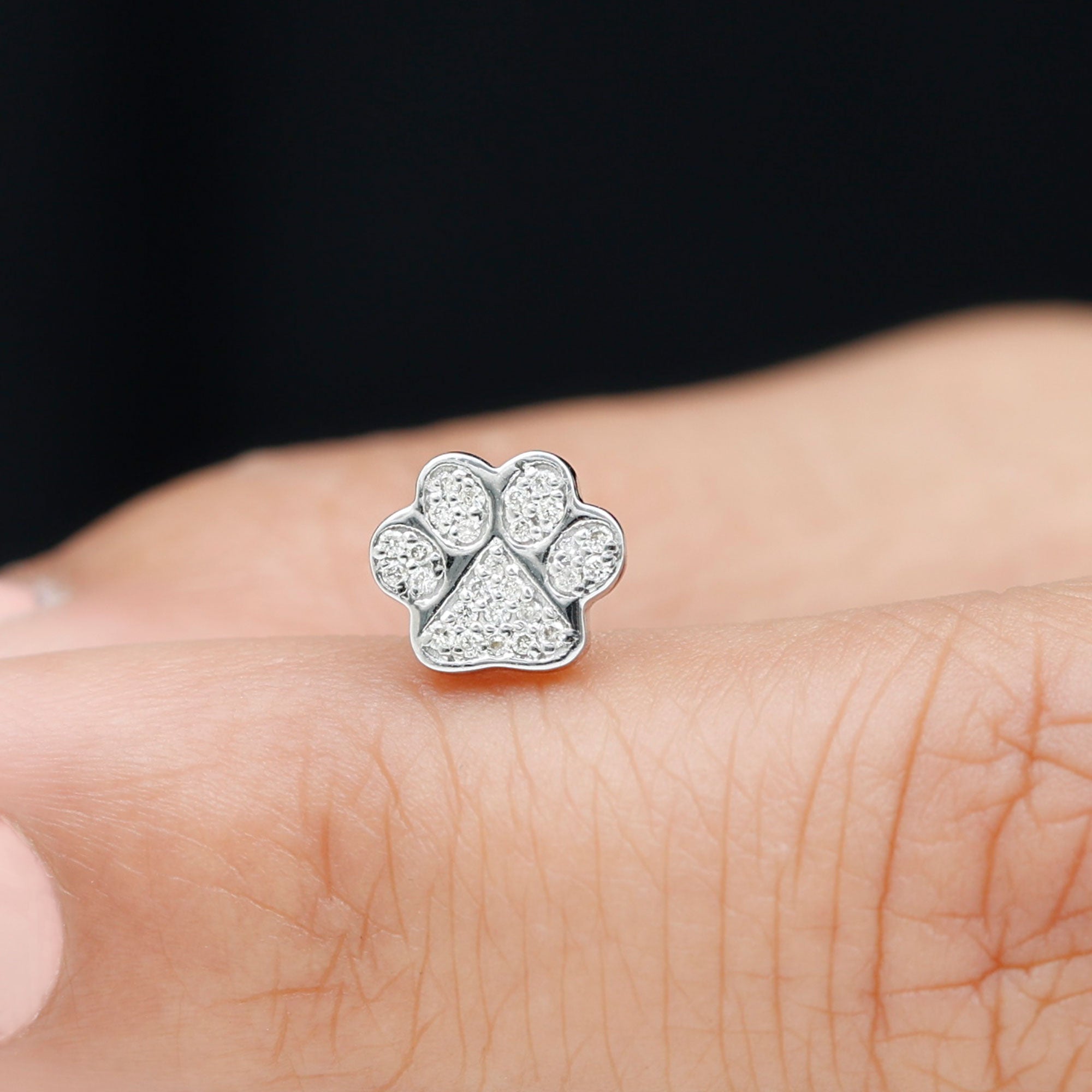 Moissanite Dog Paw Print Earring for Cartilage Piercing