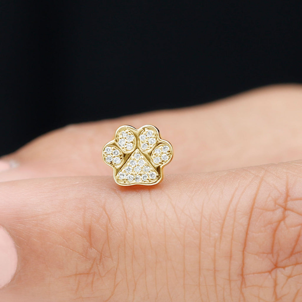 Moissanite Dog Paw Print Earring for Cartilage Piercing