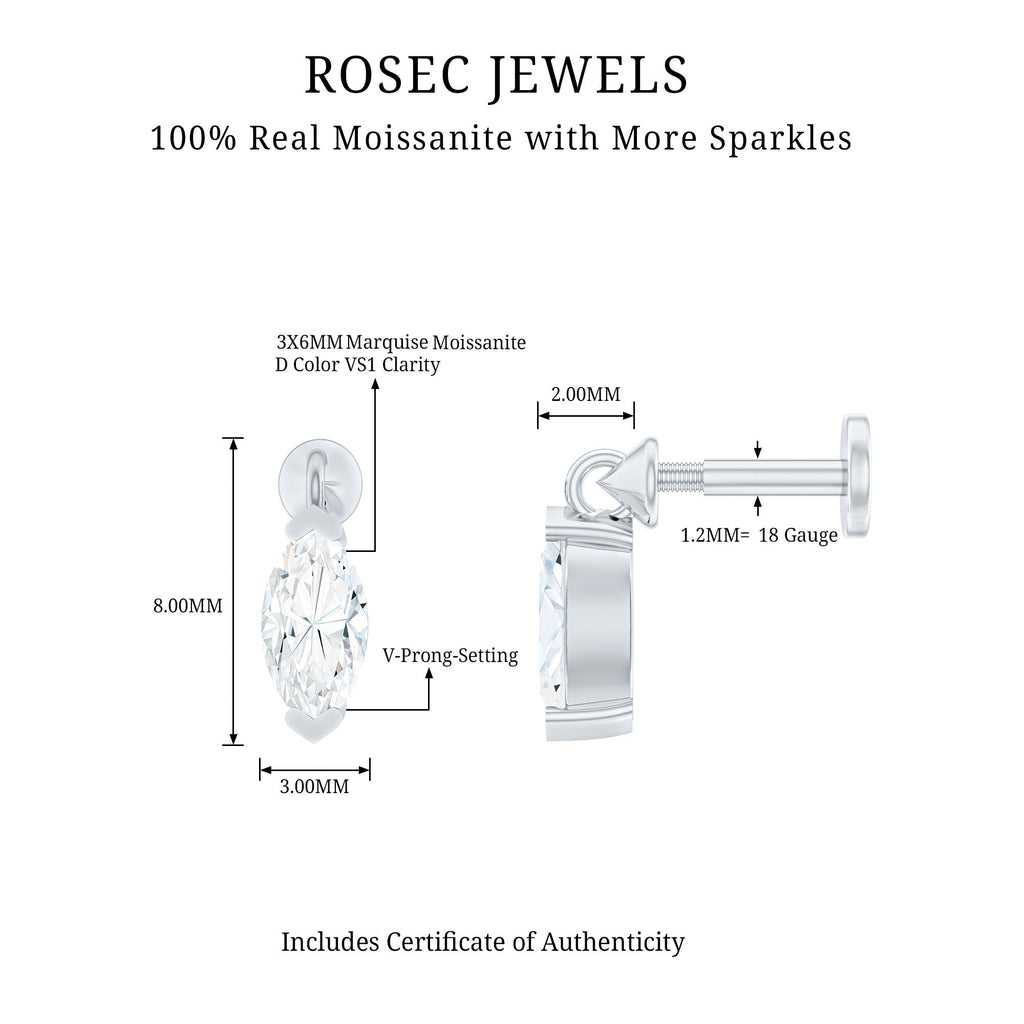 Marquise Moissanite Drop Earring for Tragus Piercing