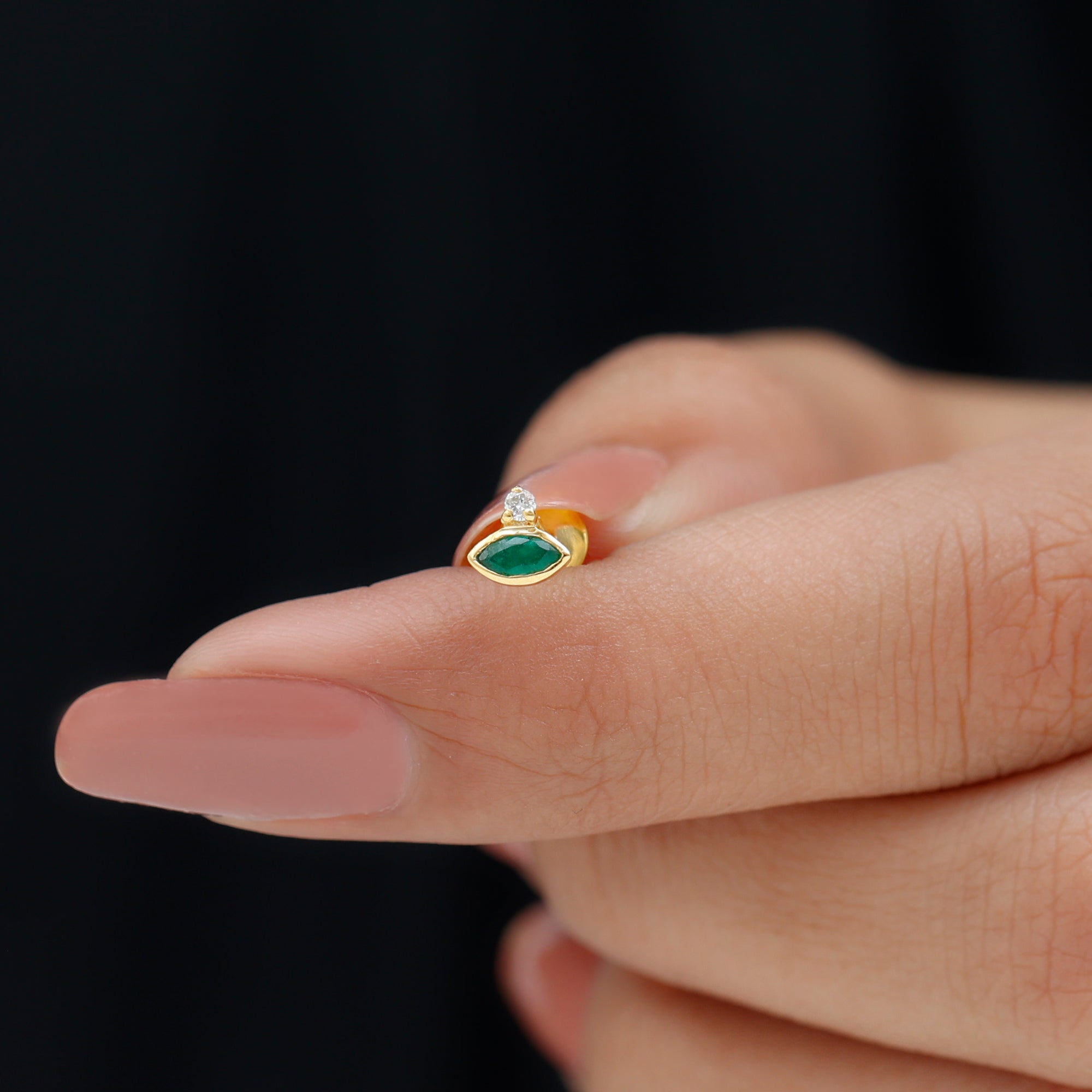 Marquise Cut Lab Grown Emerald Helix Earring with Certificate