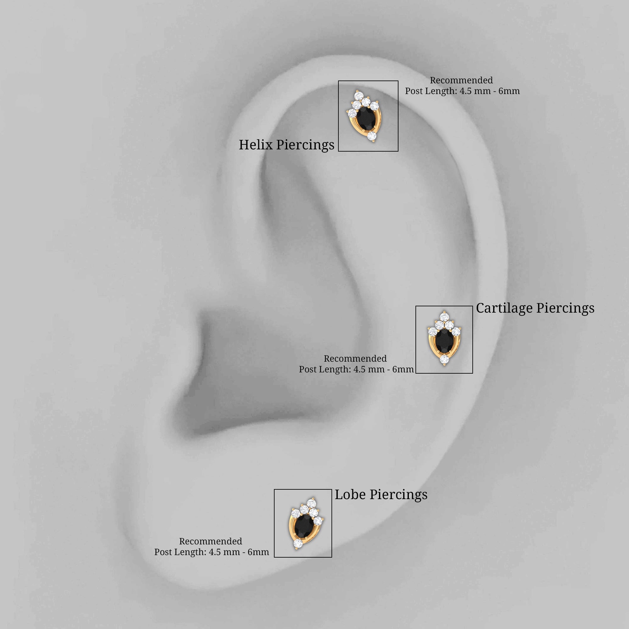 Real Black Onyx Designer Helix Earring with Moissanite