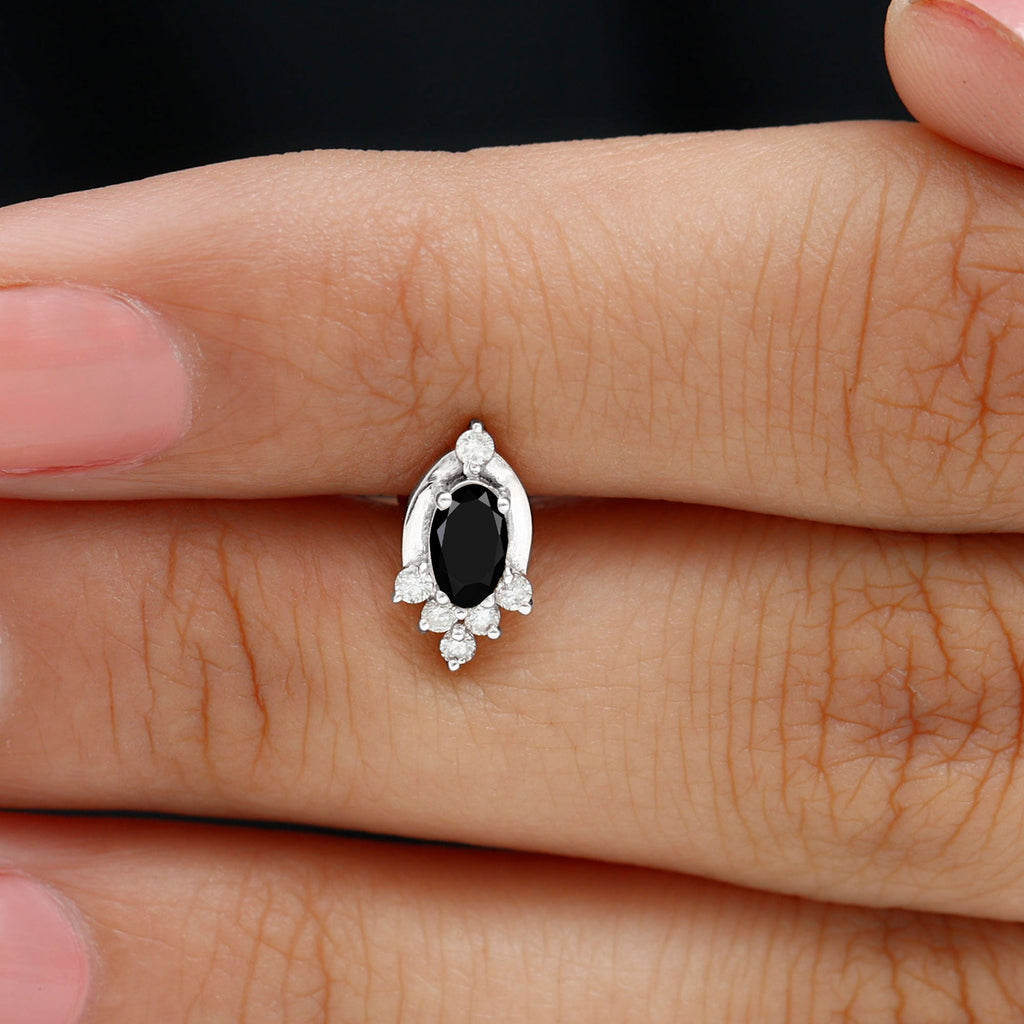 Real Black Onyx Designer Helix Earring with Moissanite