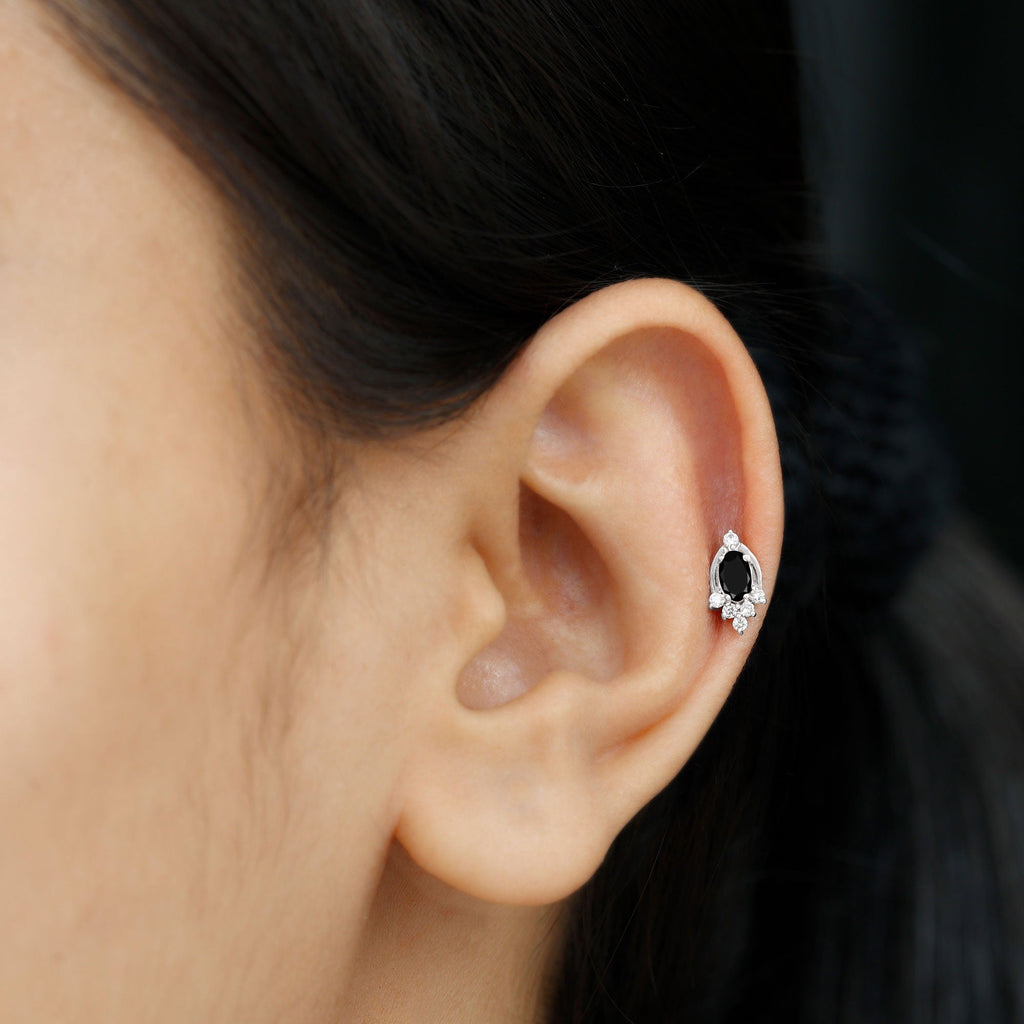Real Black Onyx Designer Helix Earring with Moissanite