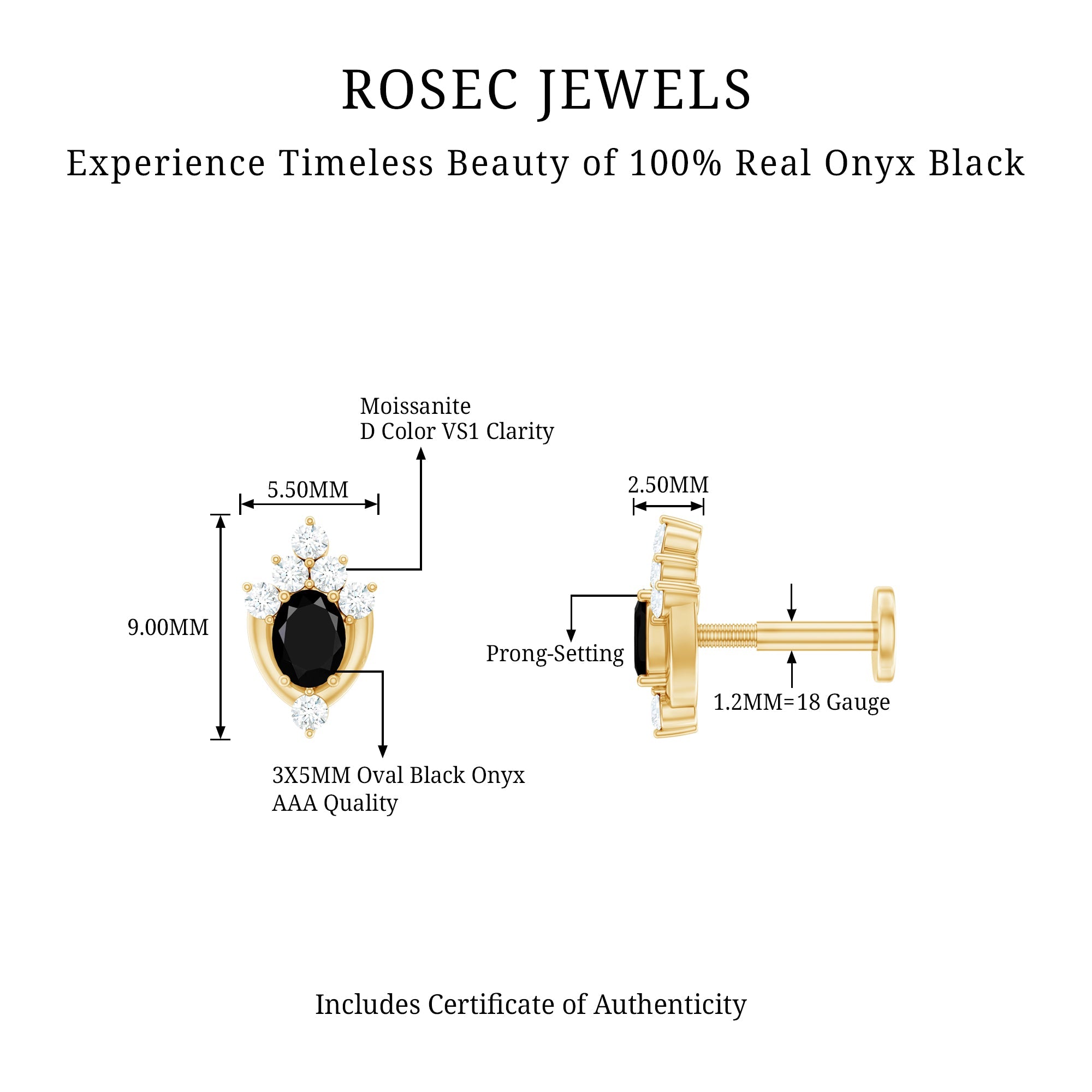 Real Black Onyx Designer Helix Earring with Moissanite