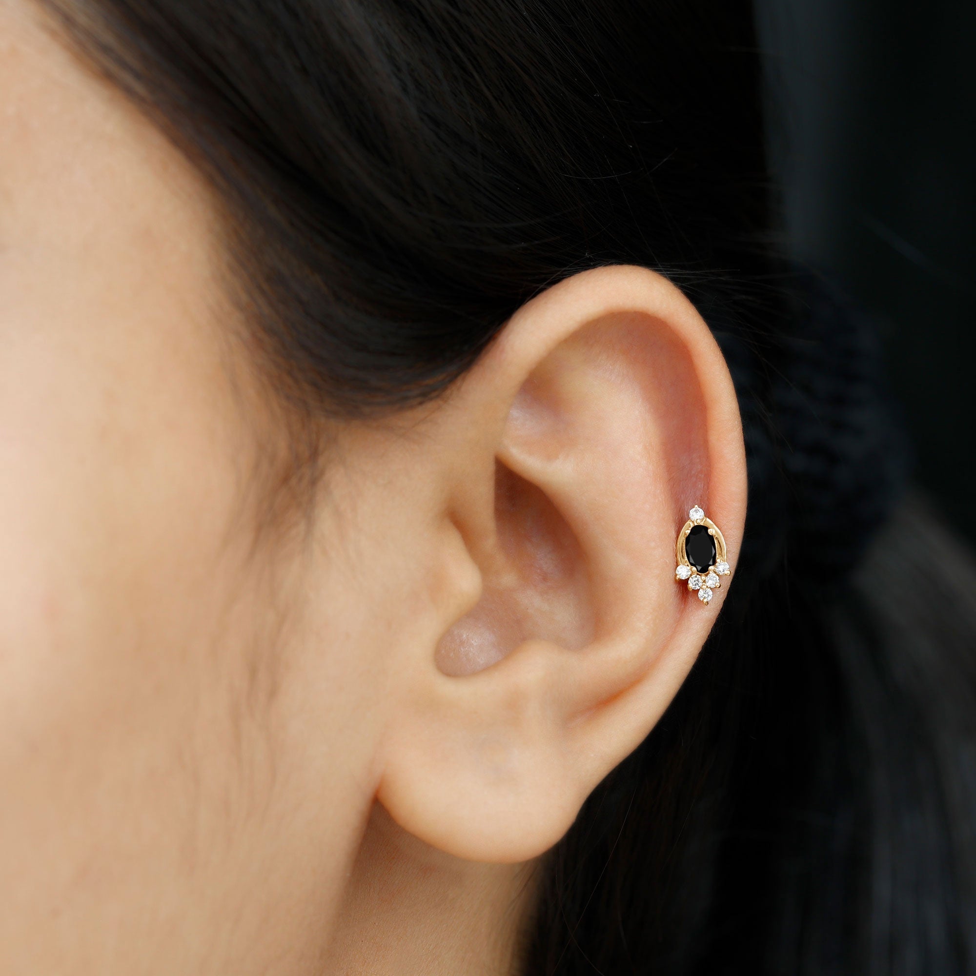 Real Black Onyx Designer Helix Earring with Moissanite