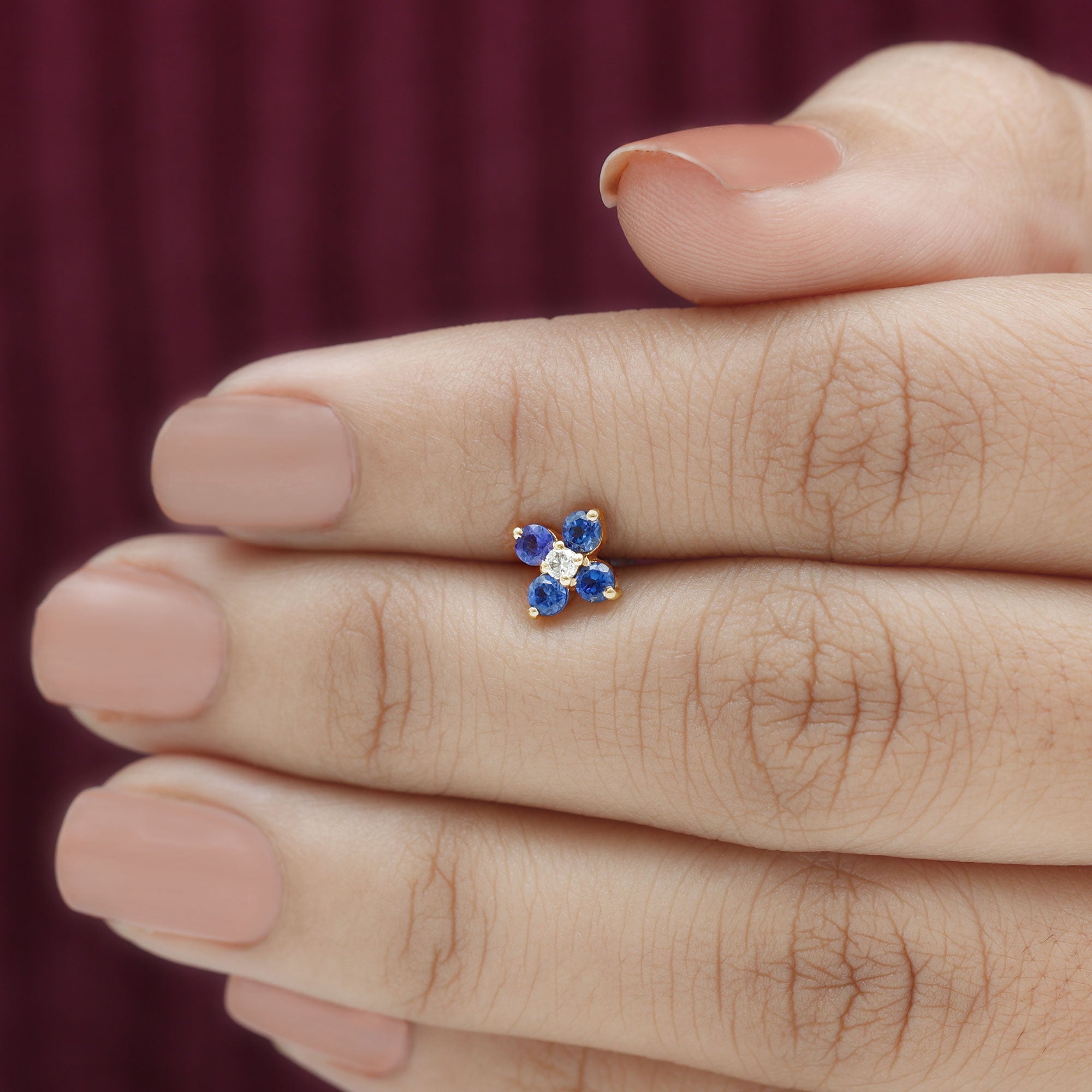 Natural Blue Sapphire Flower Earring for Rook Piercing