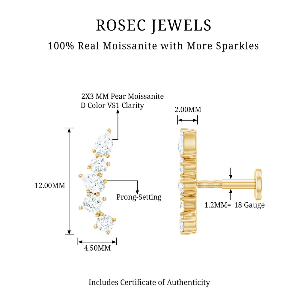 Certified Moissanite Crawler Earring in Prong Setting