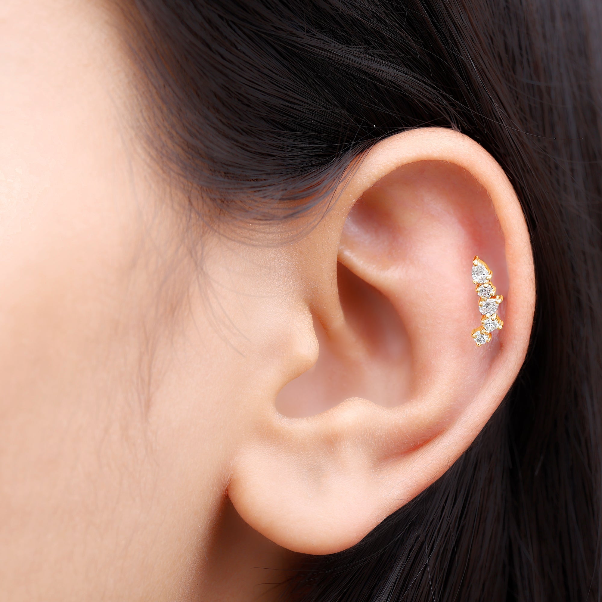 Certified Moissanite Crawler Earring in Prong Setting