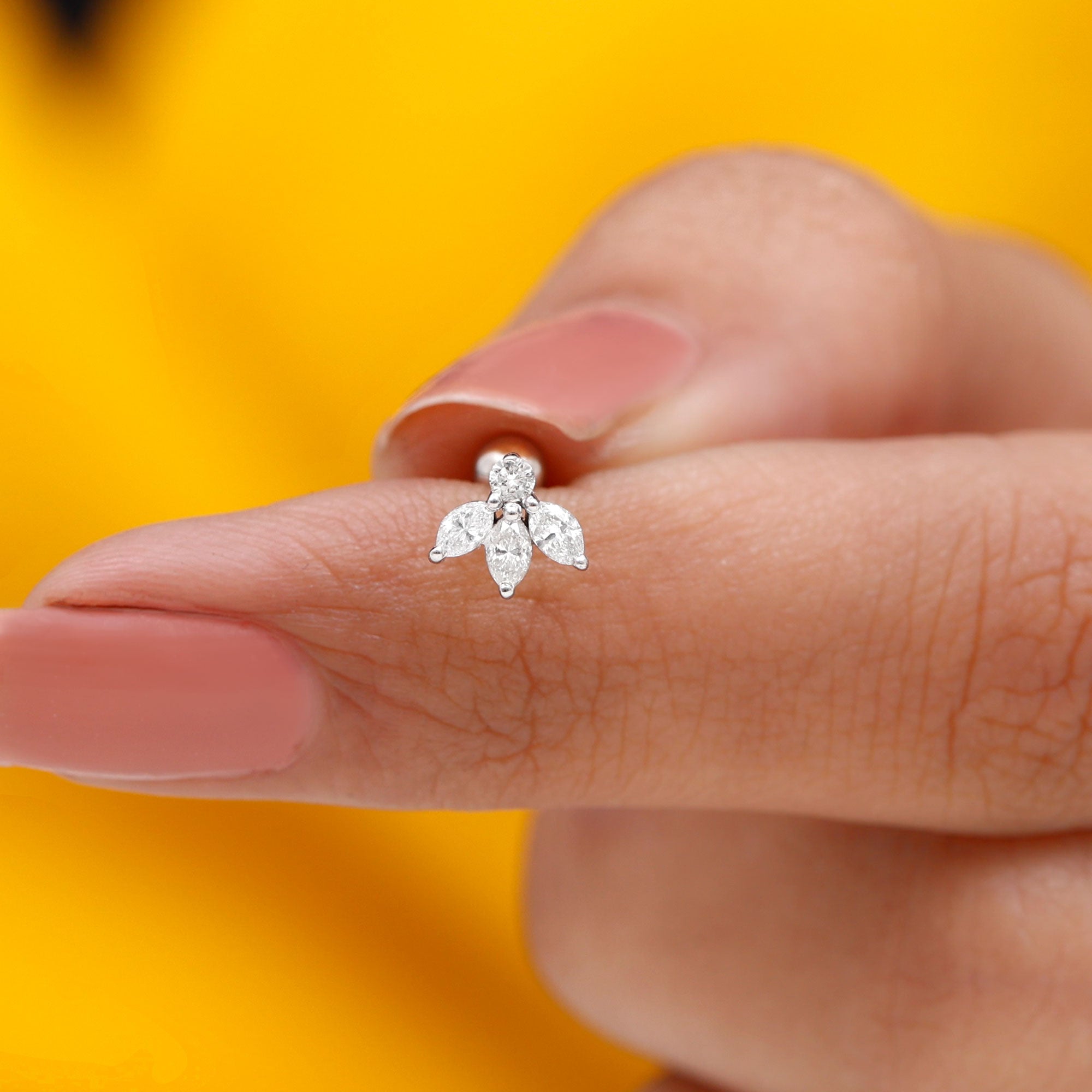 Marquise Shape Diamond Leaf Earring for Helix Piercing