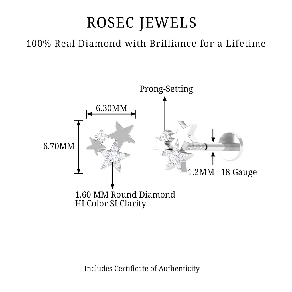 Round Cut Natural Diamond Gold Star Cartilage Earring