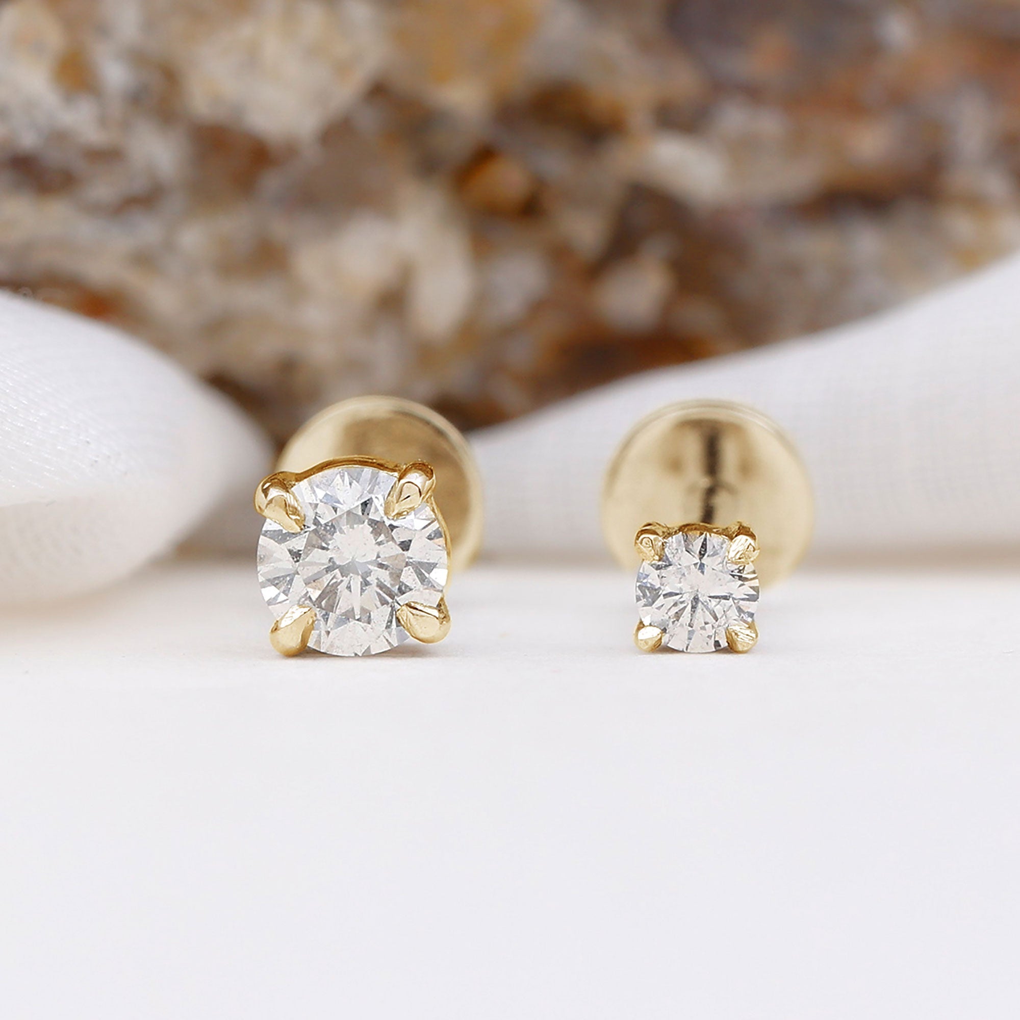 Solitaire Round Cut Moissanite Earring Set for Helix Piercing