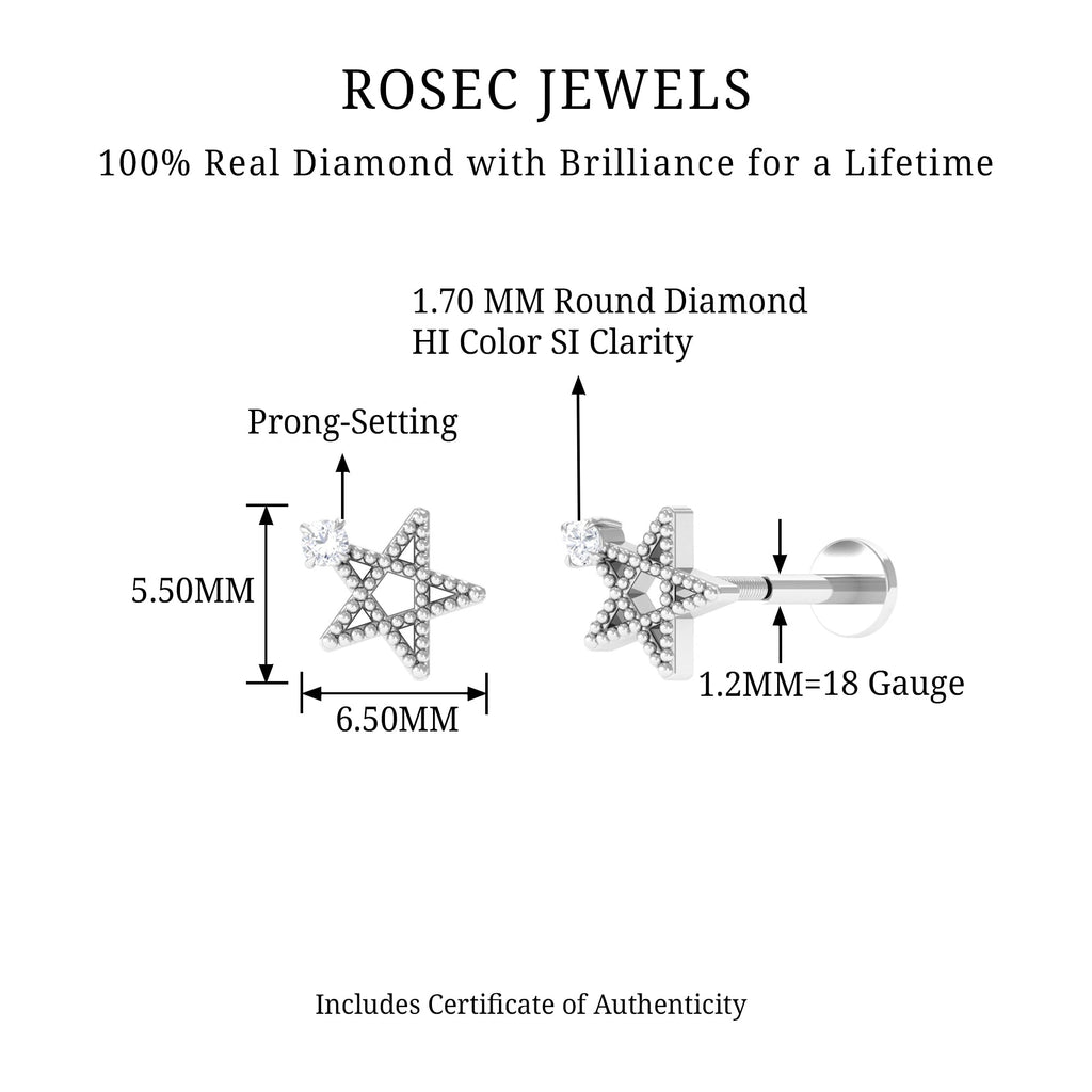 Natural Diamond Star Cartilage Earring with Beaded Gold