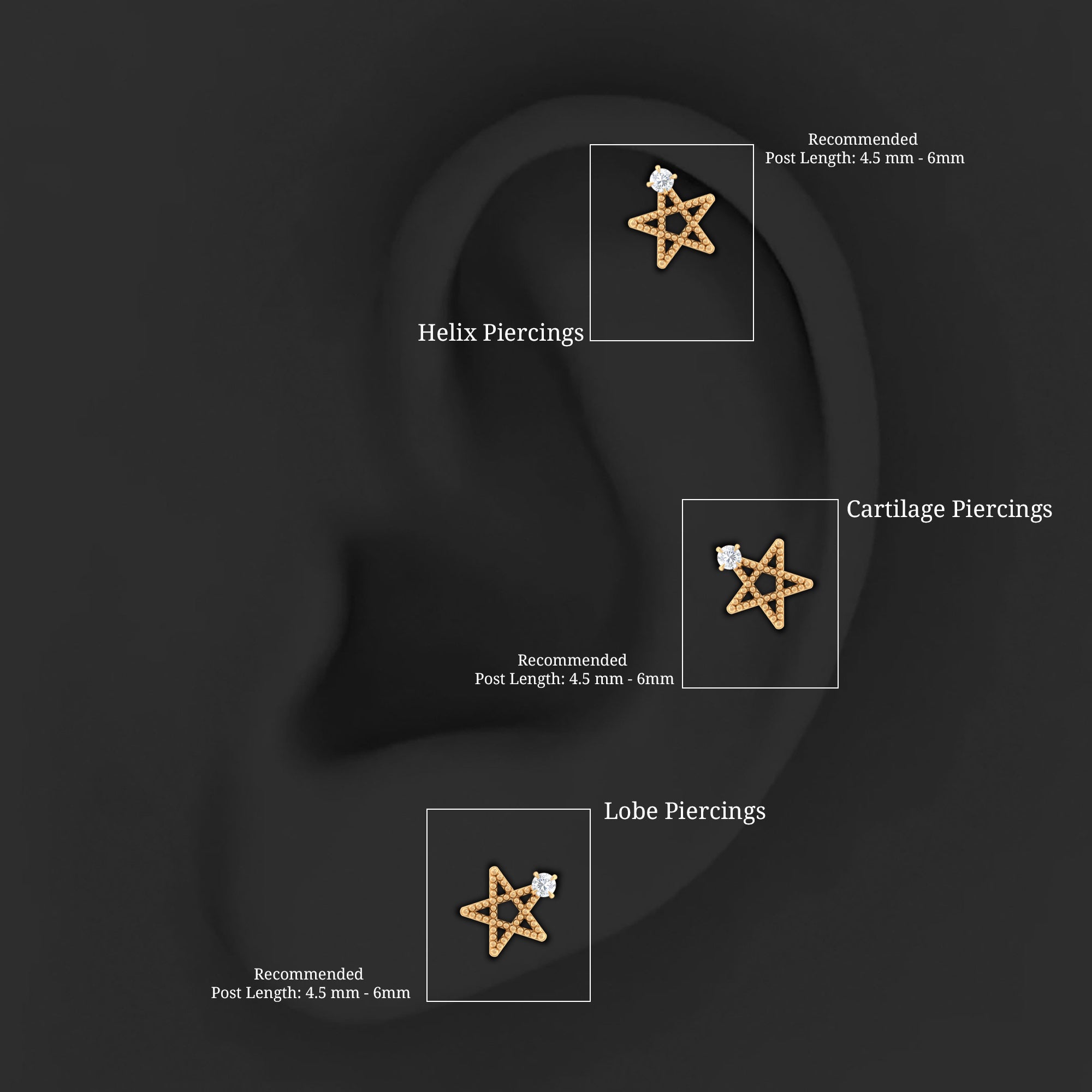 Natural Diamond Star Cartilage Earring with Beaded Gold