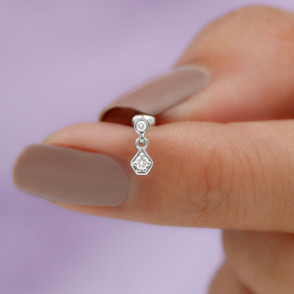 Round Cut Natural Diamond Drop Helix Earring