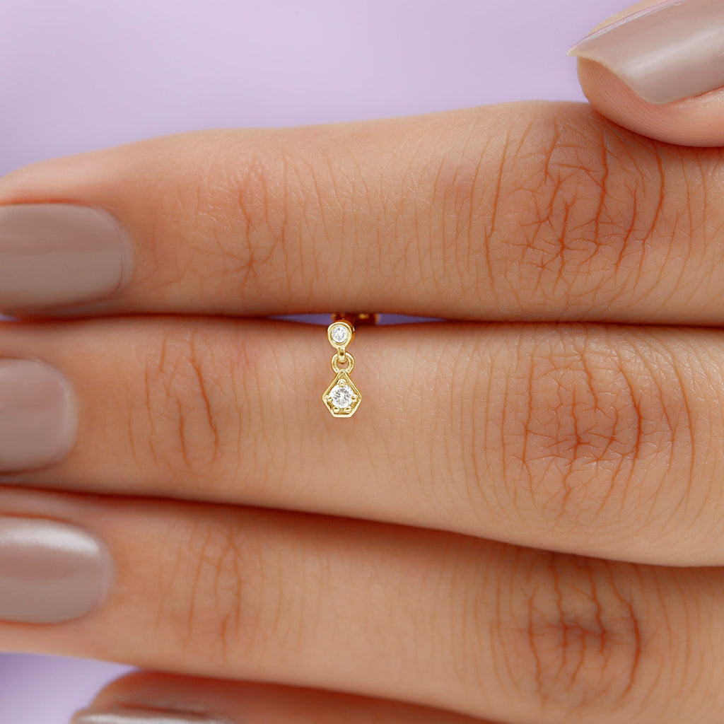Round Cut Natural Diamond Drop Helix Earring