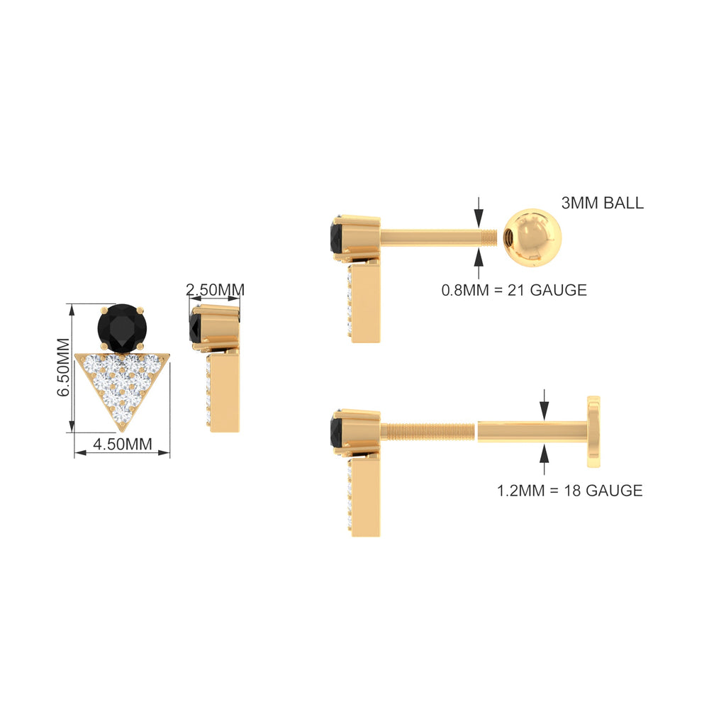 Black Onyx and Diamond Triangle Cartilage Earring in Gold
