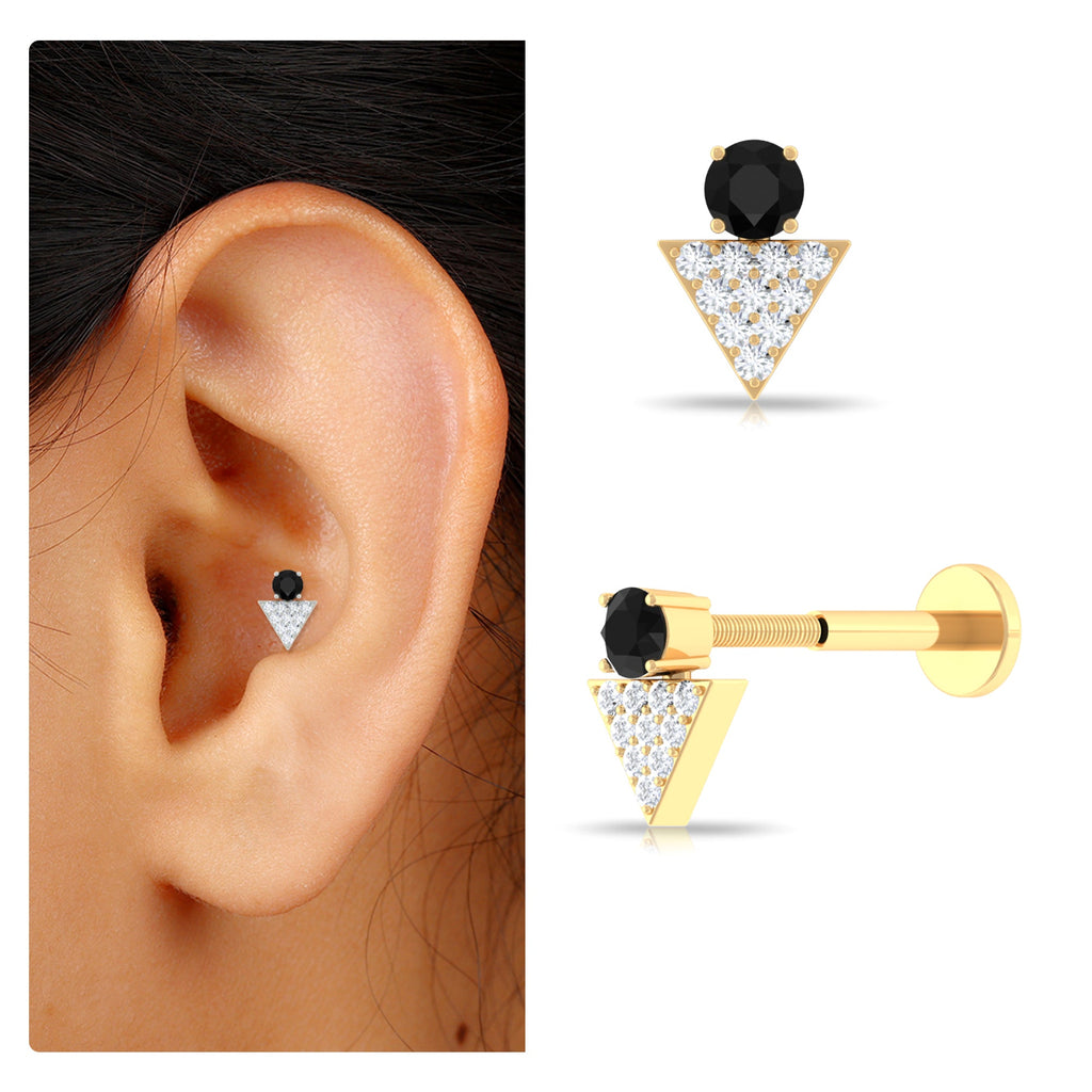 Black Onyx and Diamond Triangle Cartilage Earring in Gold